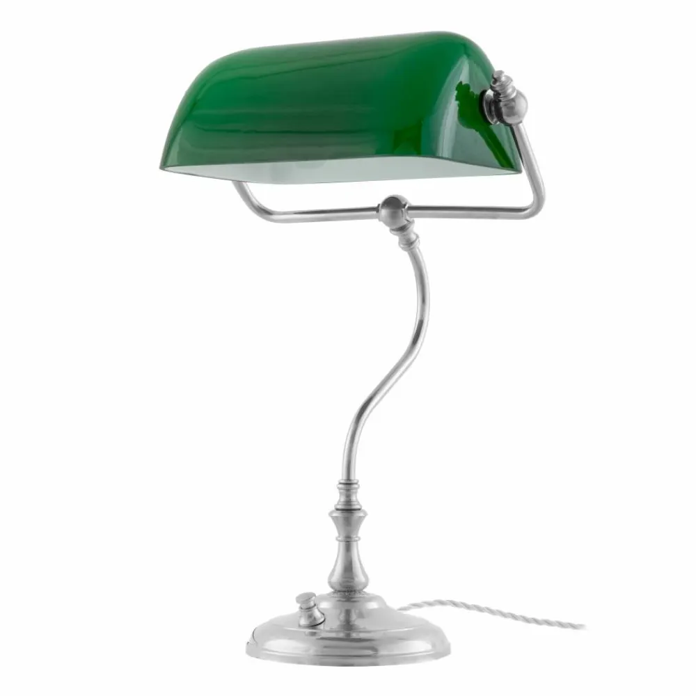 Karlskrona Lampfabrik Bankirlampa bordslampa Förnicklad-grön