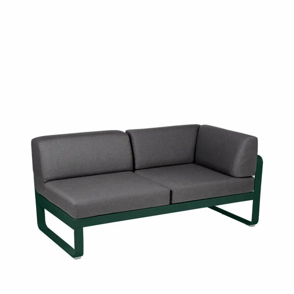 Outlet Fermob Bellevie Corner modulsoffa 2-sits Cedar green (grön) graphite grey dyna höger