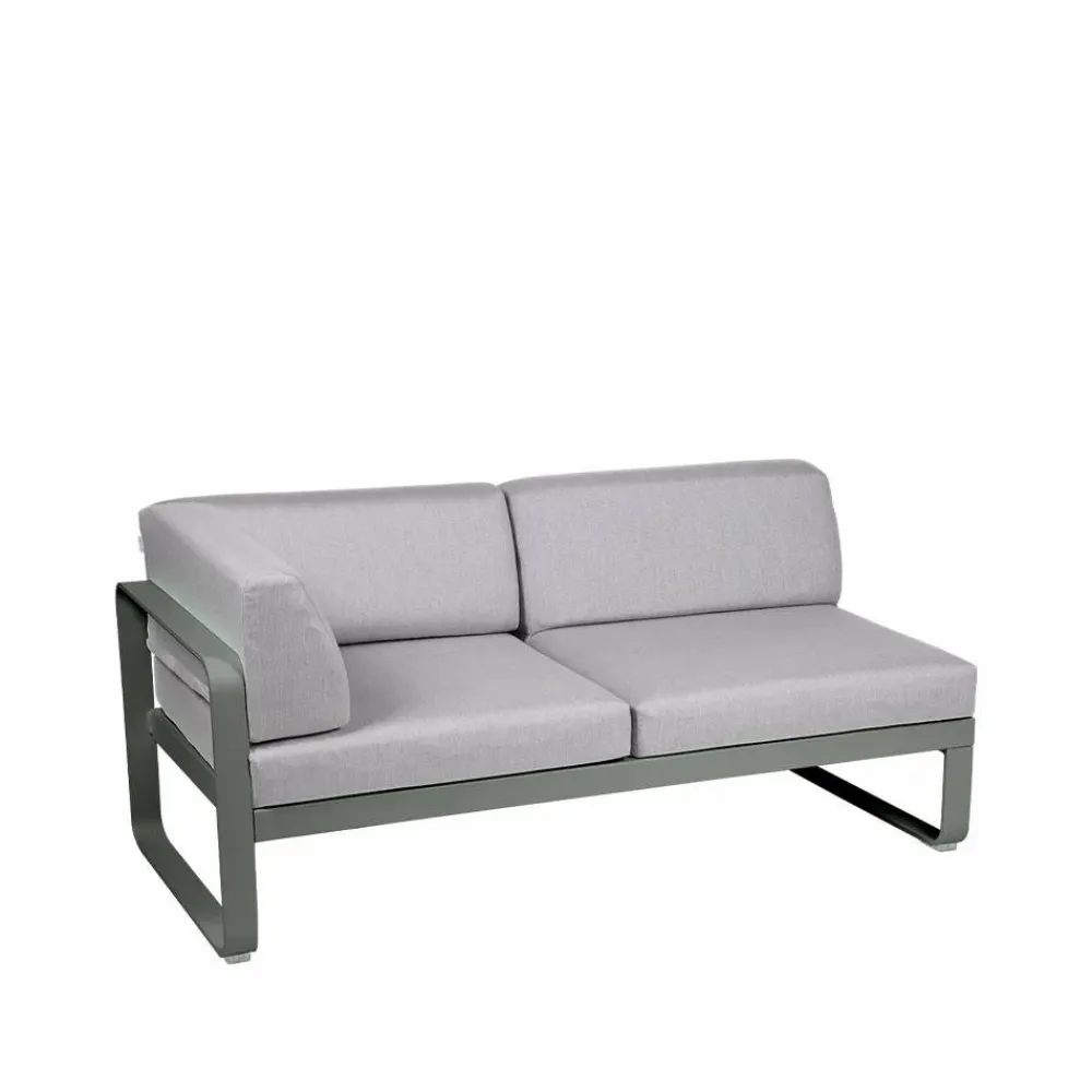 Fermob Bellevie Corner modulsoffa 2-sits Rosemary (grön) flannel grey dyna vänster
