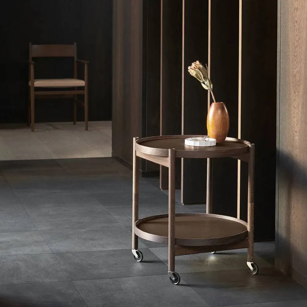 Brdr. Krüger Bølling Tray Table model 50 rullbord stone oljat valnötsstativ
