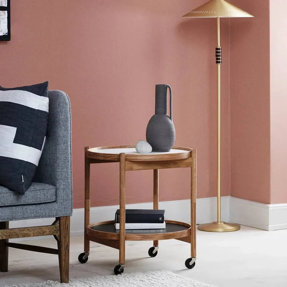 Brdr. Krüger Bølling Tray Table model 50 rullbord valnötsfanér oljat valnötsstativ