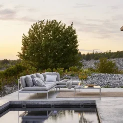 Outlet Skargaarden Bönan modulsoffa Sunbrella Sling light grey 2-sits ljusgrå aluminium ram