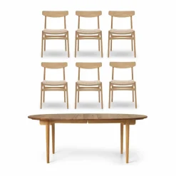 Best Carl Hansen & Søn CH338 matbord & ilägg + CH23 stol 4-pack - Teak-ek