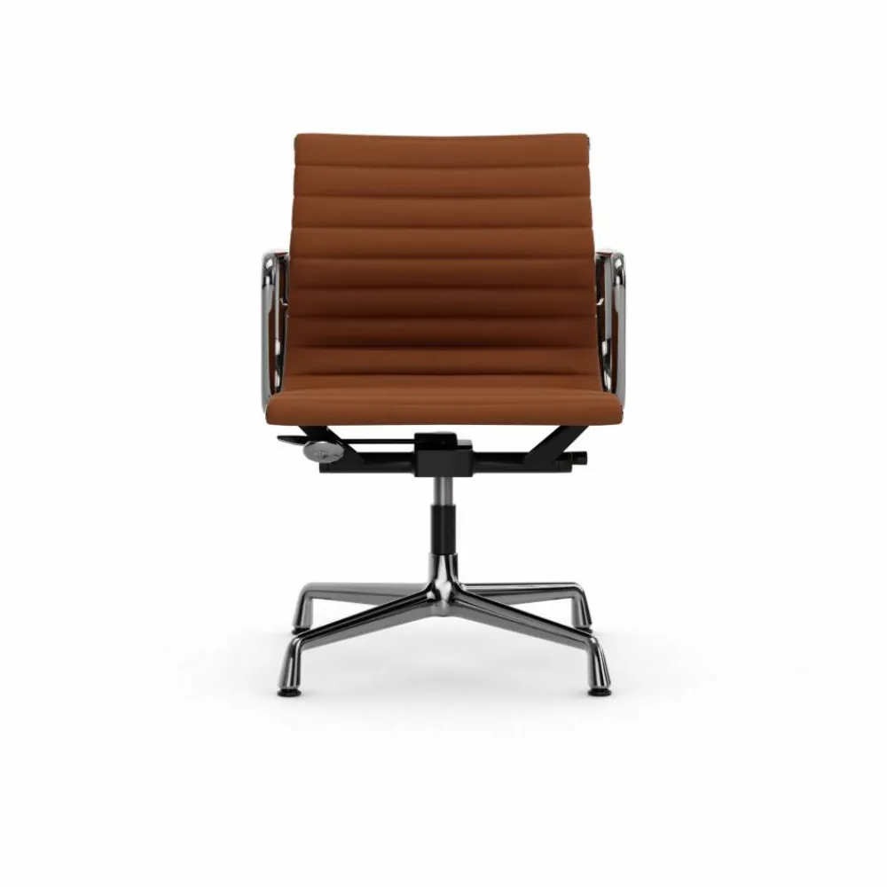 Vitra EA132 Aluminium Chair kontorsstol felt glides 97 cognac leather L50-chrome