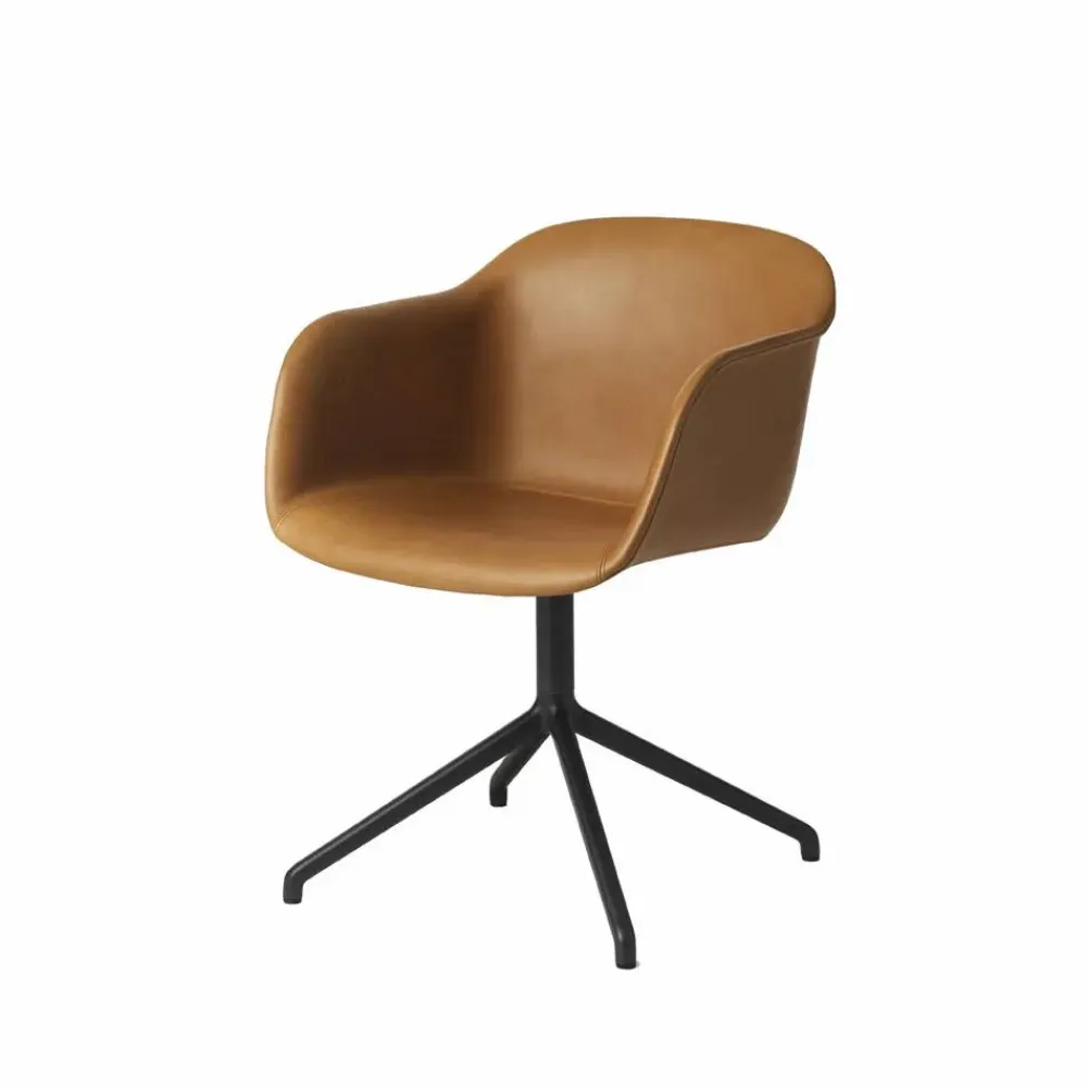 Muuto Fiber armchair swivel base with return kontorsstol Cognac leather-anthracite black