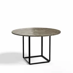 Outlet New Works Florence matbord runt gris du marais marble ø120 cm svart stativ