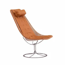 Barn Bruno Mathsson International Jetson 66 Lång dyna fåtölj Elmosoft 54035 cognac-linneväv