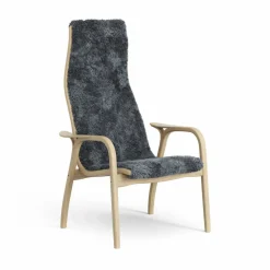 Barn Swedese Lamini barnfåtölj lackad ek/fårskinn Charcoal (mörkgrå)
