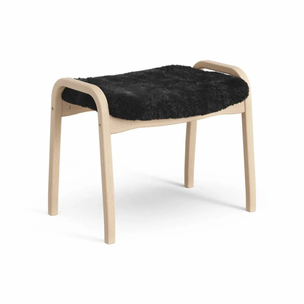 Hot Swedese Lamini fotpall till barn lackad bok/fårskinn Black (svart)