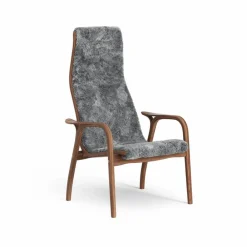 Barn Swedese Lamino fåtölj fårskinn scandinavian grey lackad valnöt