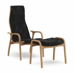 Barn Swedese Lamino fåtölj och fotpall oljad ek/fårskinn Black (svart)