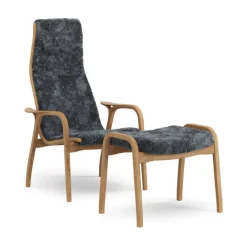 Sale Swedese Lamino fåtölj och fotpall oljad ek/fårskinn Charcoal (mörkgrå)