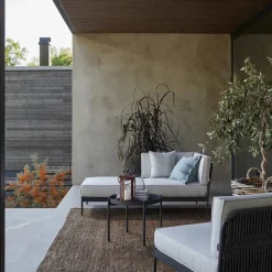 Skargaarden Lidö modulsoffa Sunbrella Deave silver grey fotpall mörkgrå aluminiumram