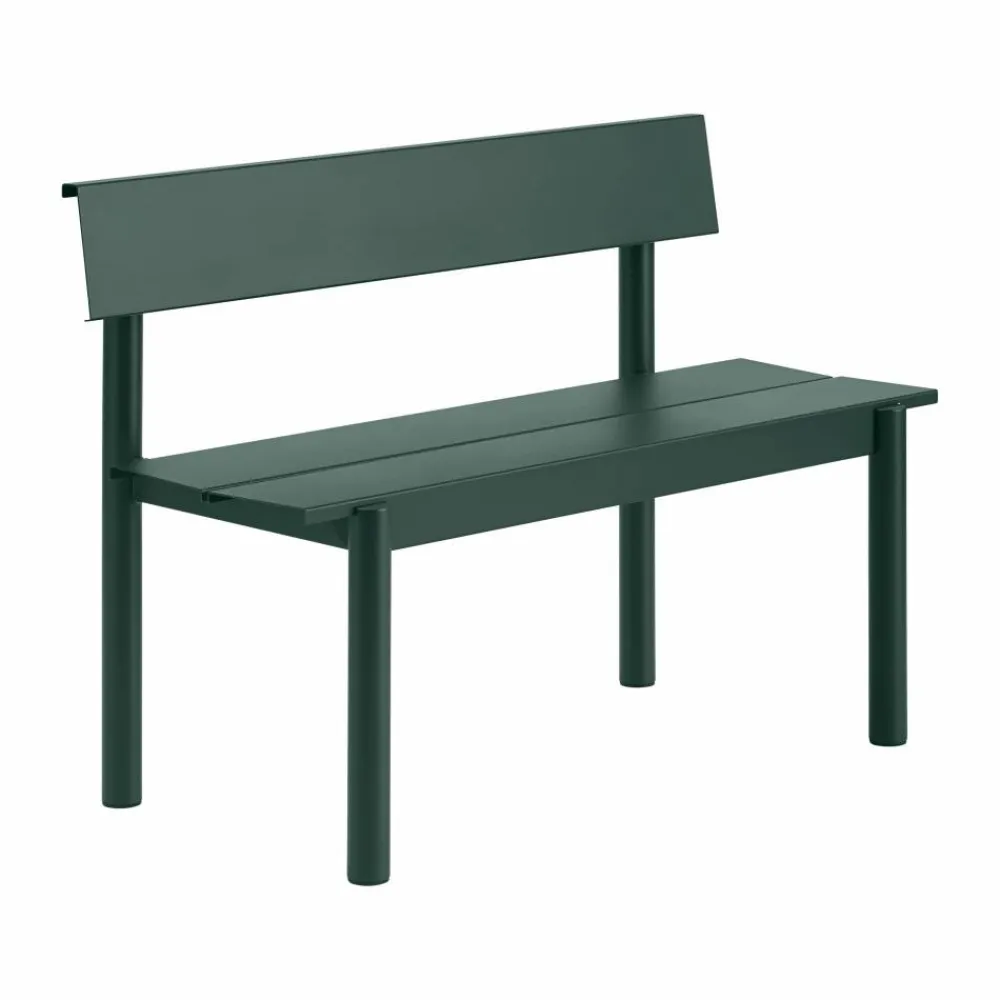 Muuto Linear Steel bänk med ryggstöd Dark green 110x34 cm