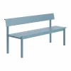 Hot Muuto Linear Steel bänk med ryggstöd Pale blue 170x34 cm