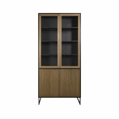 Englesson Line vitrinskåp walnut/black 2+2dörrar+3+1hyllor svarta metallben