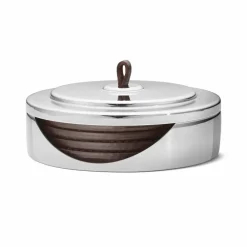 Georg Jensen Manhattan glasunderlägg 4-pack med etui Brunt läder