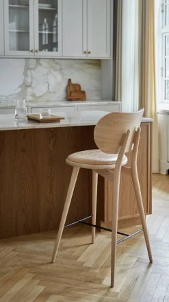 Outlet Mater High Stool Backrest barstol låg läder natural mattlackat ekstativ