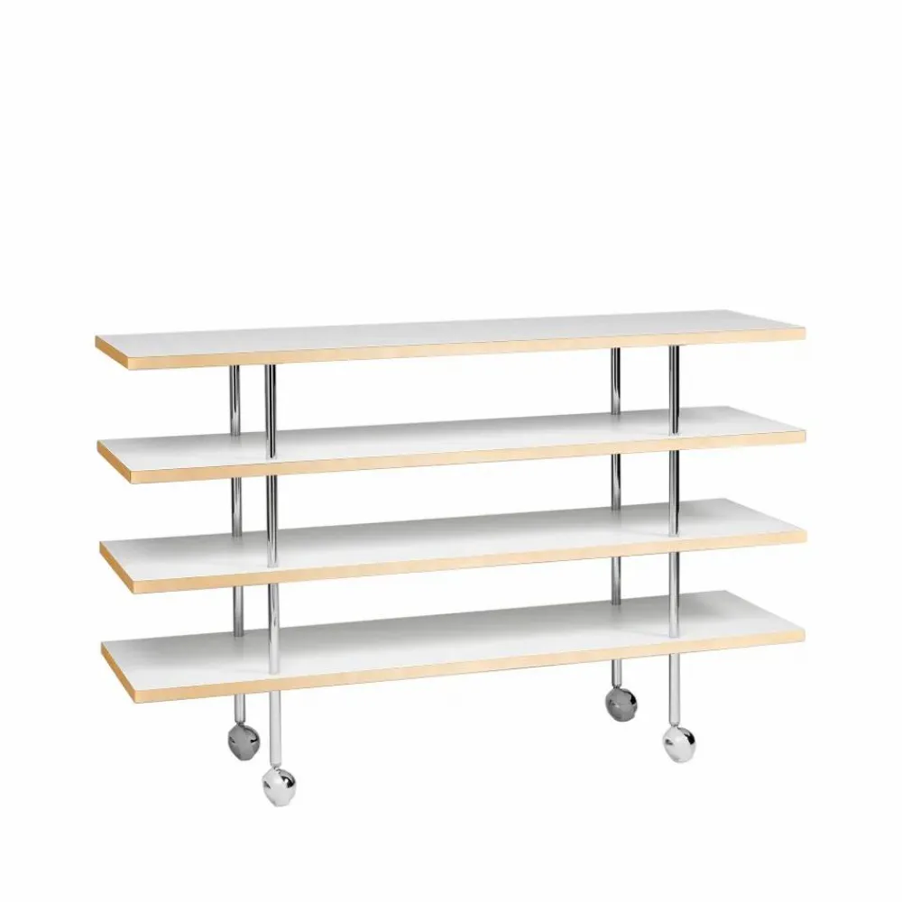 New Bruno Mathsson International Mi 1150 avlastningsbord med hjul vit laminat-naturkant-krom