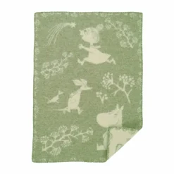 Barn Klippan Yllefabrik Moomin winterland barnfilt 65x90 cm Frost green