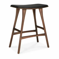New Ethnicraft Osso barpall Teak-black leather 65 cm