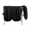Online Hem Puffy loungefåtölj Black leather-rostfritt stål