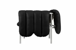 Online Hem Puffy loungefåtölj Black leather-rostfritt stål
