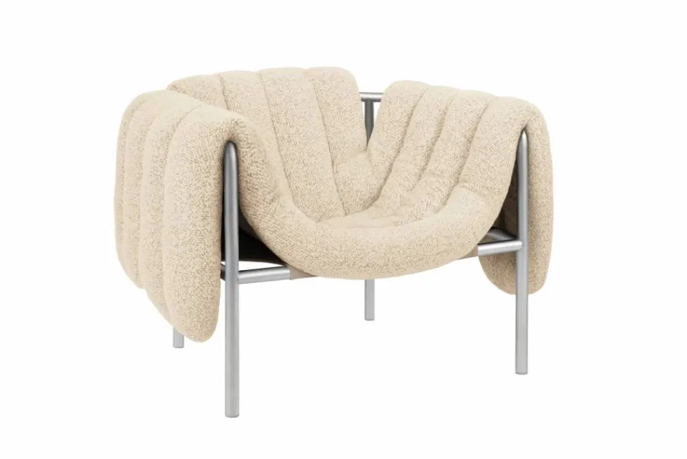 New Hem Puffy loungefåtölj Eggshell-rostfritt stål