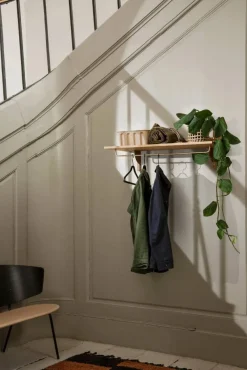 New Ferm Living Sector hylla med stång 37x87 cm Oak-black brass
