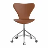 Fritz Hansen Sjuan 3117 helklädd kontorsstol mjuka hjul Essential walnut leather-chrome