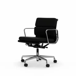 Vitra Soft Pad Chair EA 217 polerat kromstativ Läder premium F L50 Nero