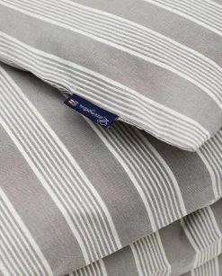 Lexington Striped lyocell och bomulls påslakan 220x220 cm Gray/Off White