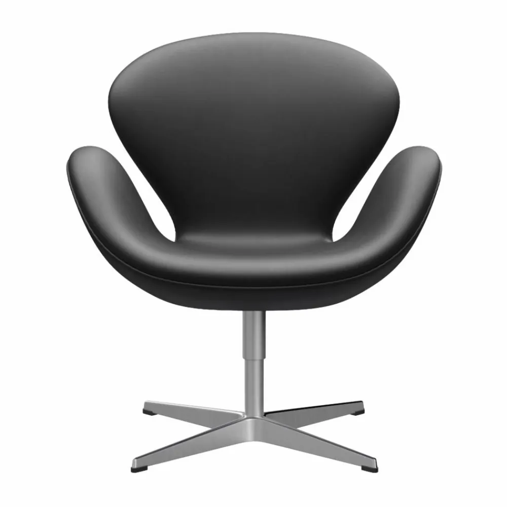 Clearance Fritz Hansen Svanen 3320 fåtölj Essential läder black-borstad aluminium