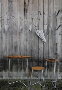 Grythyttan Stålmöbler Table 6B bord Obehandlad teak- varmförzinkad stativ Ø60 cm