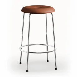 Lammhults Taburett barpall Cognac läder-kromat stativ 63 cm
