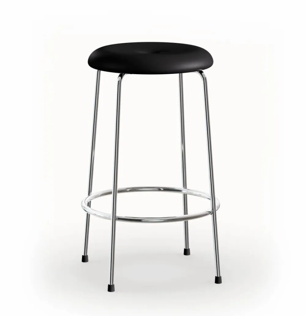 Lammhults Taburett barpall Svart läder-kromat stativ 63 cm