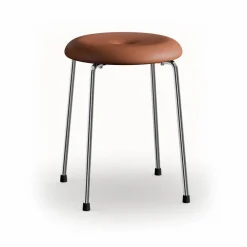 Lammhults Taburett pall Cognac läder-kromat stativ 45 cm