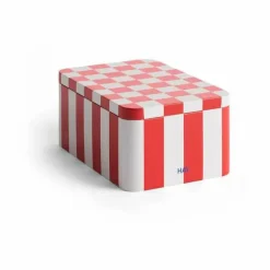 Hot HAY Tin Container förvaringsburk small Red-off white