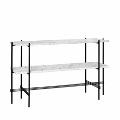 GUBI TS Console avlastningsbord 120x30x72 cm white carrara marble-svart stativ-2 marmorhyllor