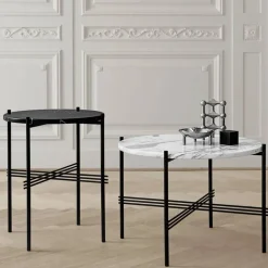 Sale GUBI TS Round soffbord white carrara marble ø105 svart stativ