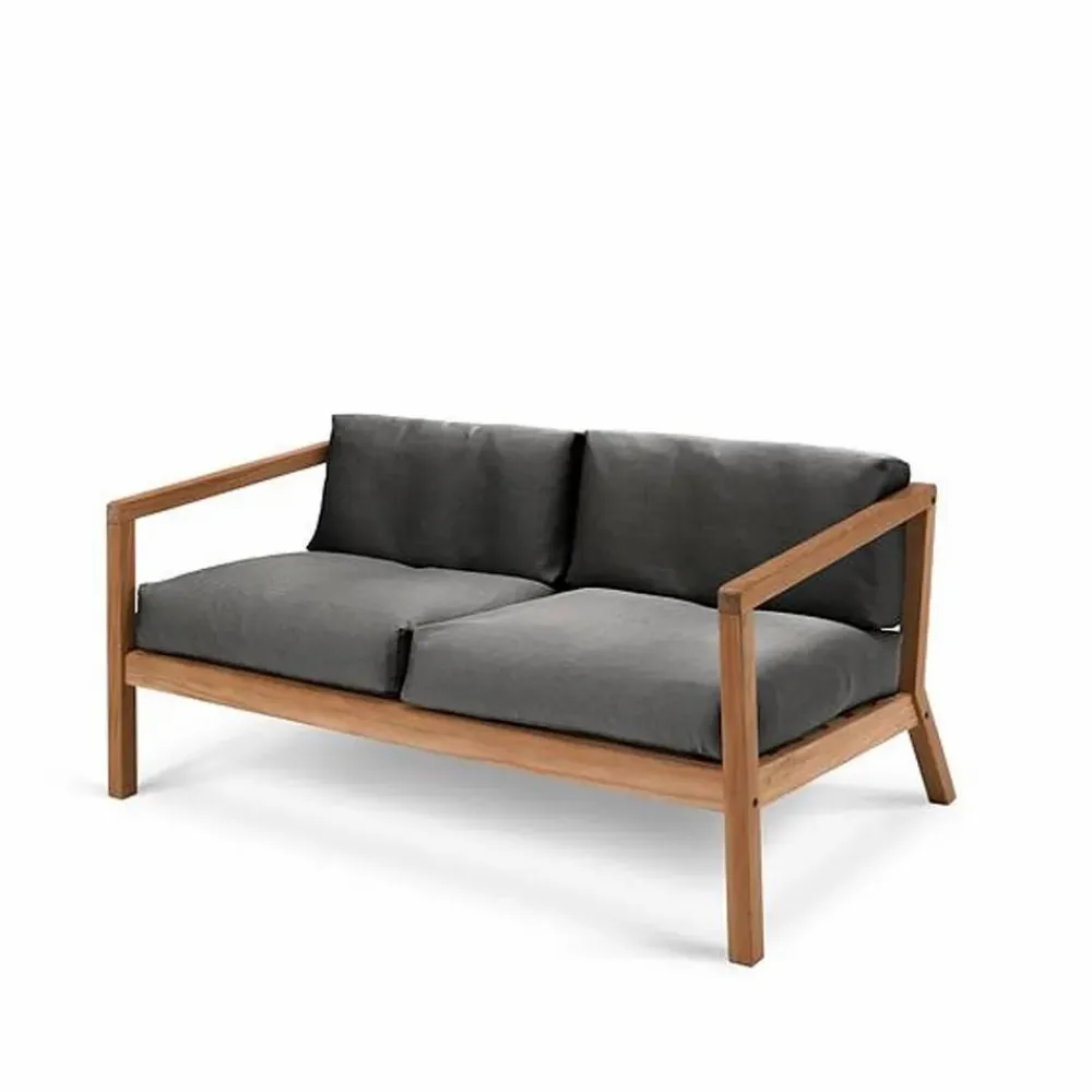 Fritz Hansen Virkelyst soffa 2-sits teak Tyg outdoor textile charcoal