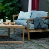 Best Fritz Hansen Virkelyst soffa 2-sits teak Tyg outdoor textile golden yellow stripe