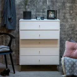 New Mavis Volt byrå 5 lådor vit Detaljer i rostfritt stål