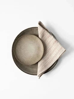Clearance Tell Me More Washed linen tygservett 45x45 cm Hazelnut stripe